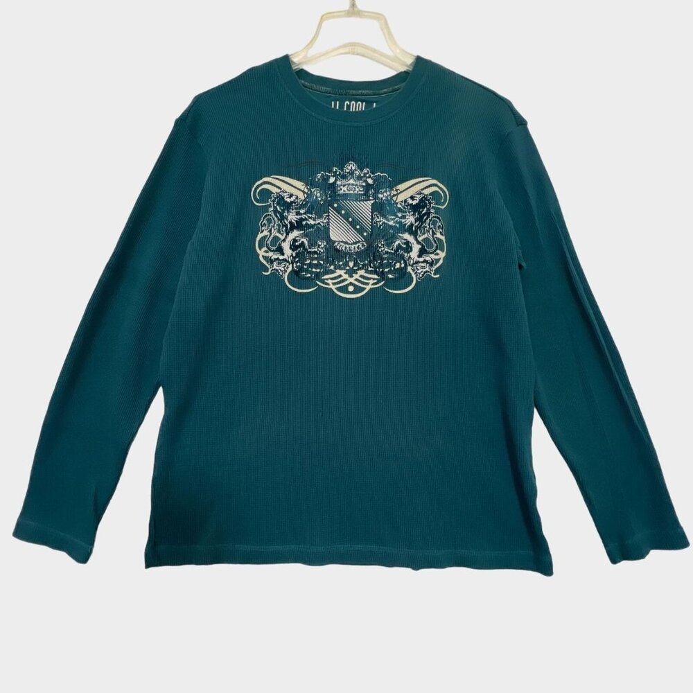 LL Cool J Thermal Waffle Shirt Mens 2XL Blue Long Sleeve Hip Hop Graphic Crest